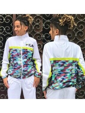 Men's Fila White Multicolor Abstract Draw Track Jacket NWT